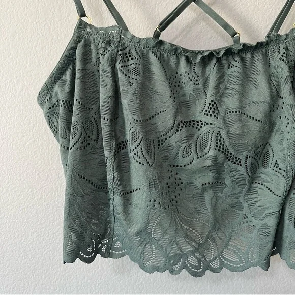 Aerie NWOT Sage Green Lace Coquette Strappy Bralette Size Large - Picture 2 of 7